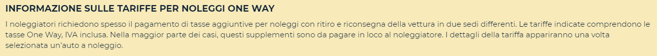Informazione sui noleggi One Way