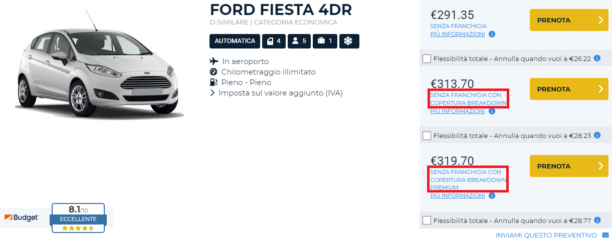 Senza franchigia con copertura Breakdown